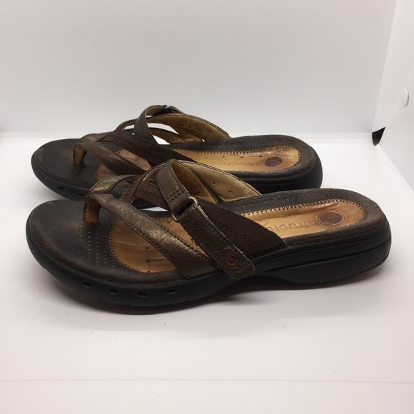 Clarks Pewter Bronze Leather Slip On  Sandals  6 - Picture 6 of 10